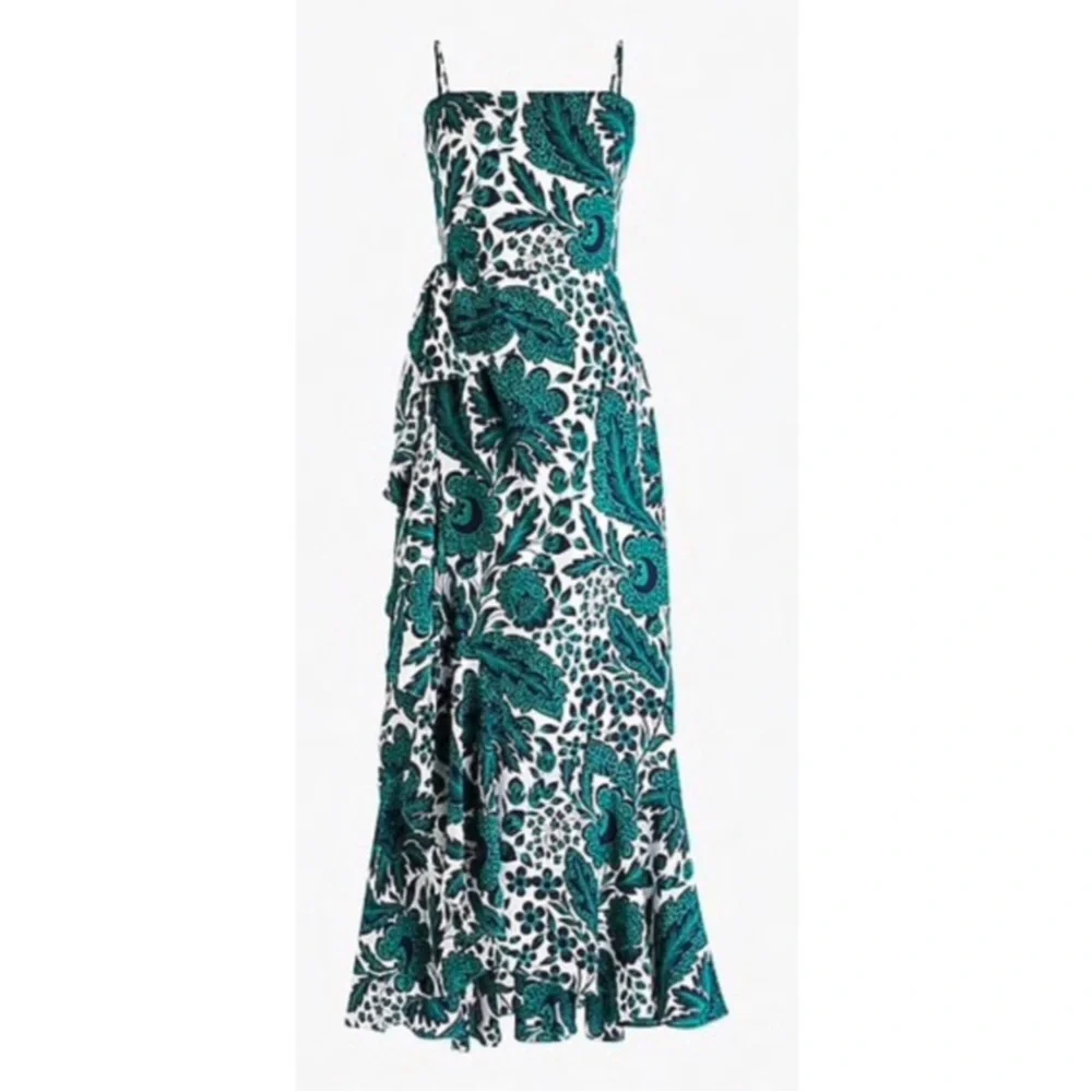 J CREW 100% Silk Hi Low Maxi Dress Tropical Floral Green White Bow Size 20 - Picture 15 of 15